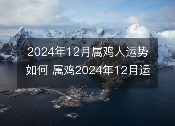 2024年12月属鸡人运势如何 属鸡2024年12月运程好吗