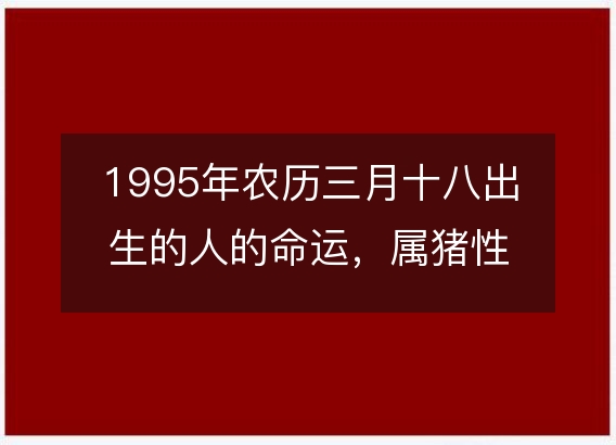 1995年农历三月十八出生的人的命运，属猪性格特点 八字五行